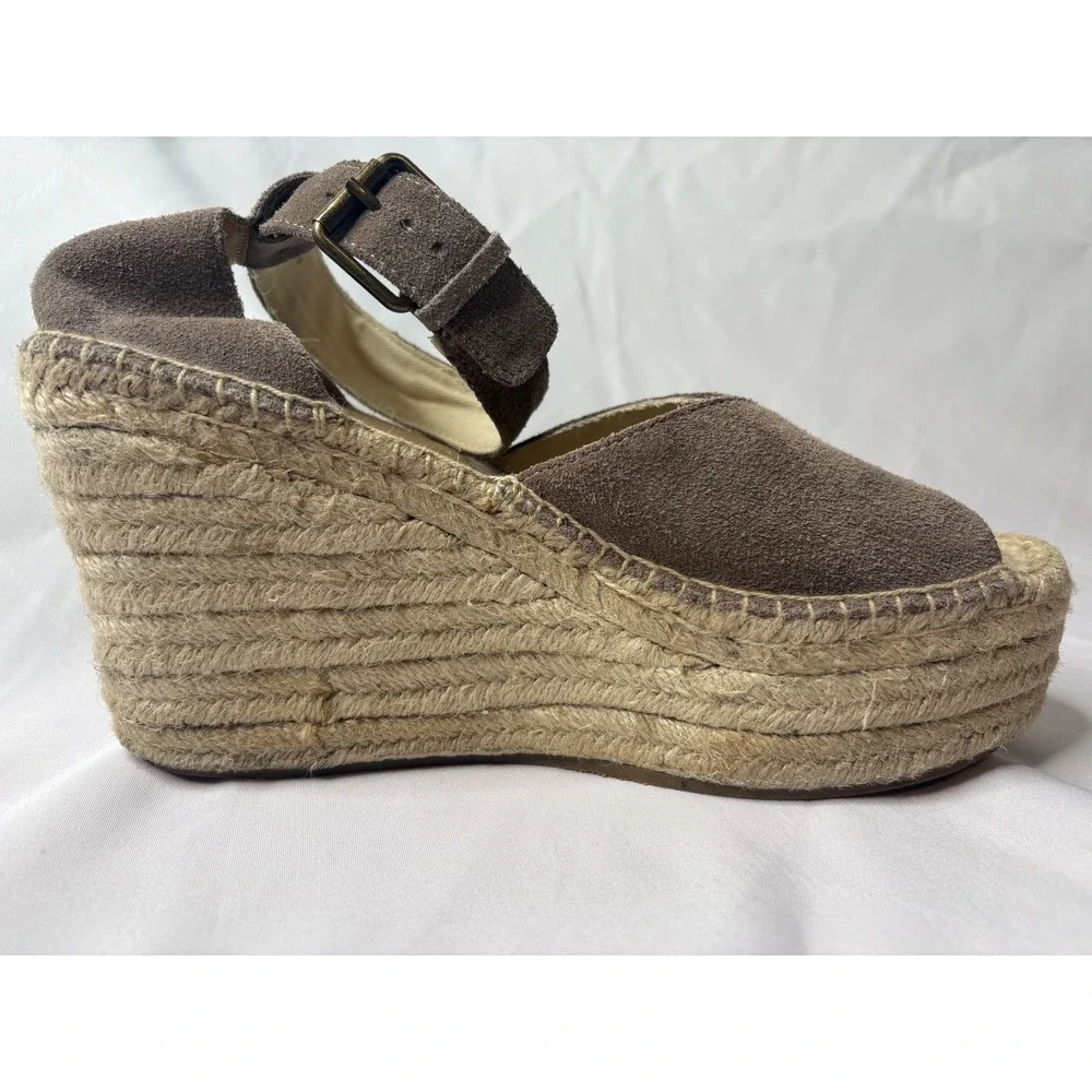 SOLUDOS Women's Taupe Suede Wedge Espadrille Sandals Sz 9 Chic Summer Footwear